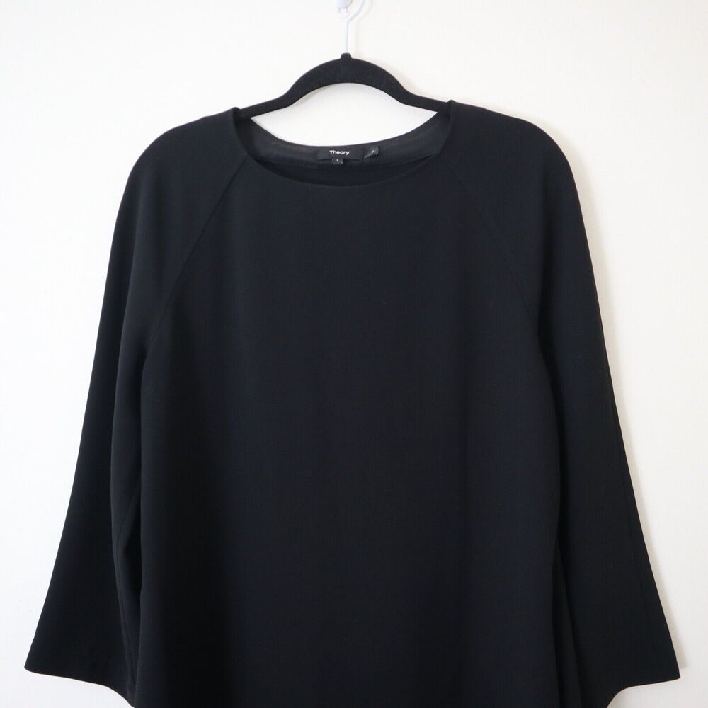 Theory Size L Maxyne Crepe Shift Dress Raglan 3/4 Sleeve Black - Picture 4 of 10